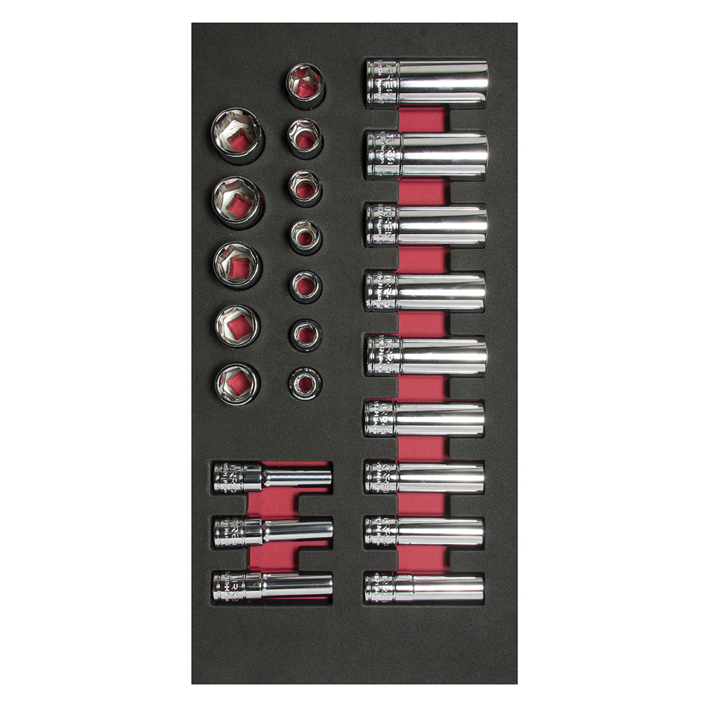 Juego de dados cortos y largos cuadro de 3/8" métricos 24 piezas, CH107-C
