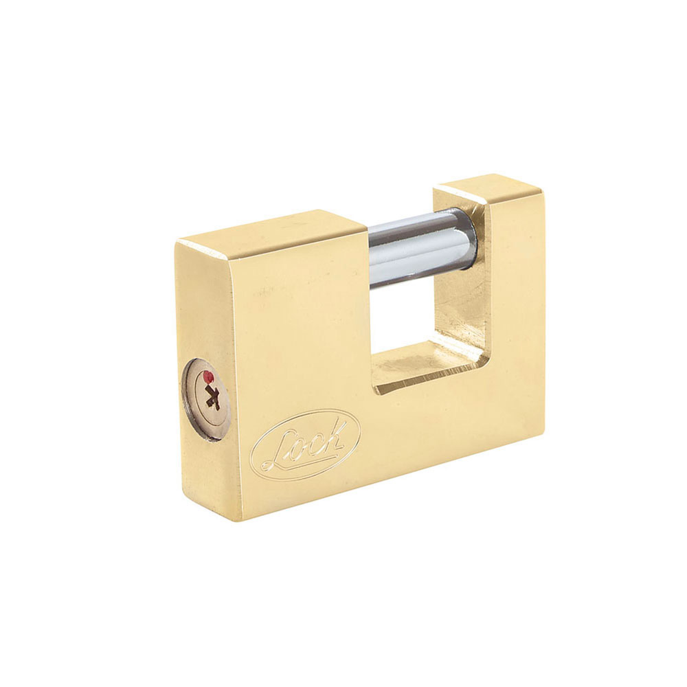 Candado de acero para cortina metálica 70 mm, latón brillante, llave tetra