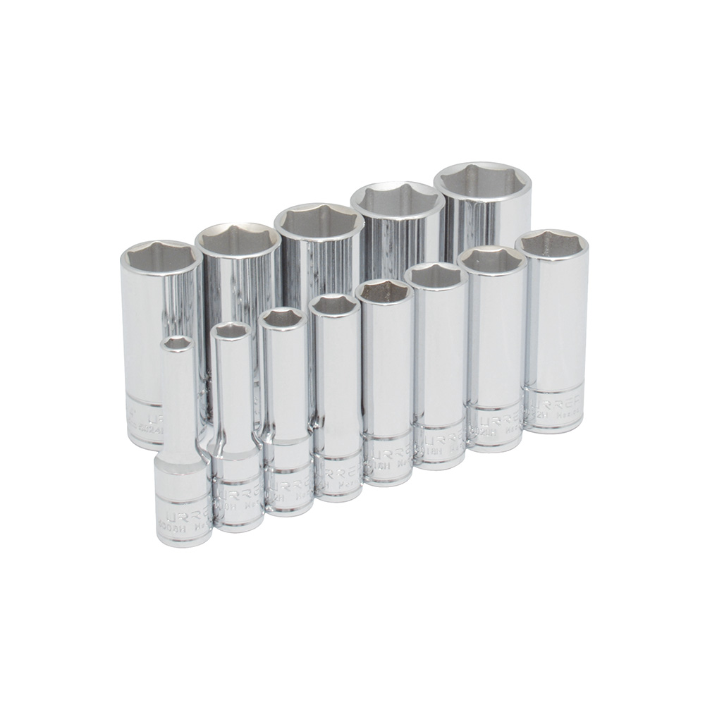 Juego de dados largos cuadro de 3/8", 6 puntas, en pulgadas, 13 piezas