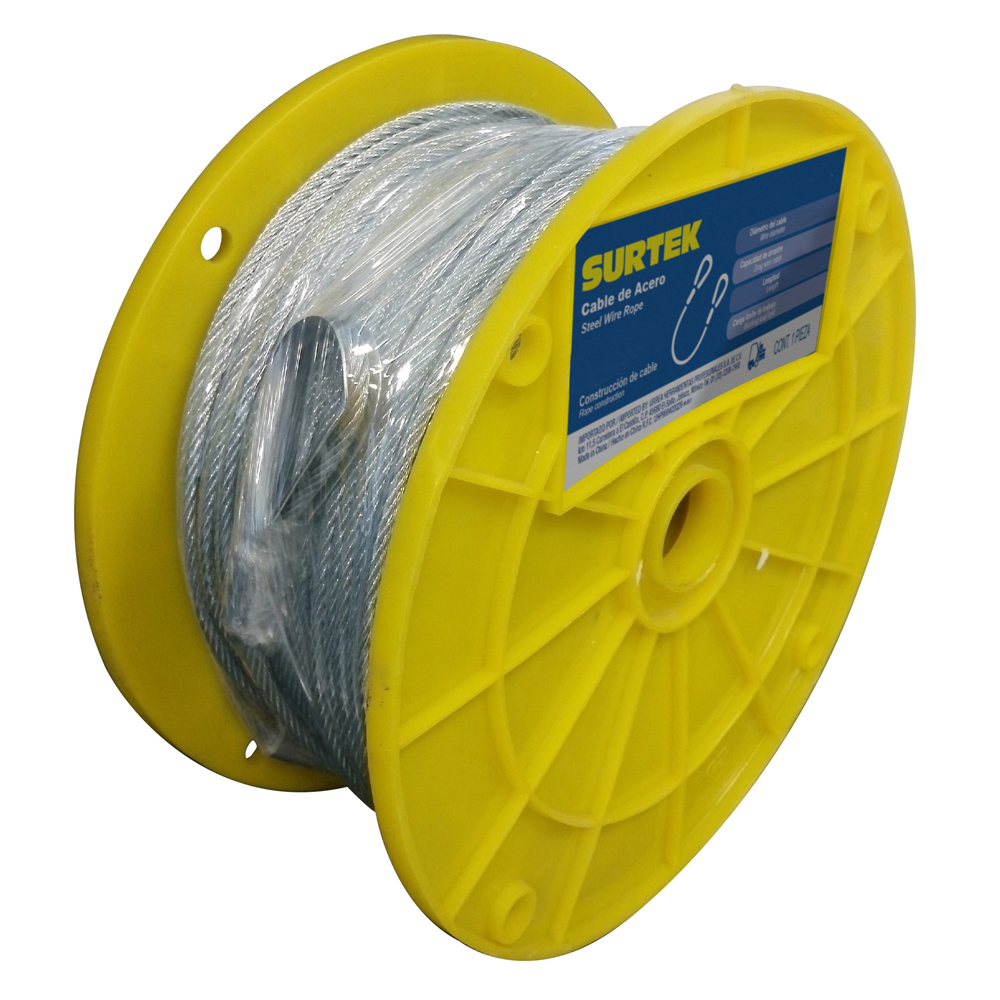 Cable de acero con guardacabo 7 x 19 hilos, 1/4" x 76 m