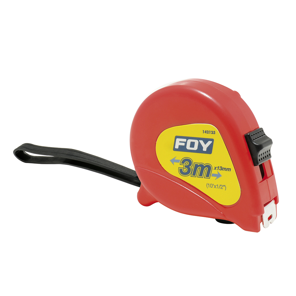 Flexómetro con carcasa de plástico rojo, 3 m x 13 mm