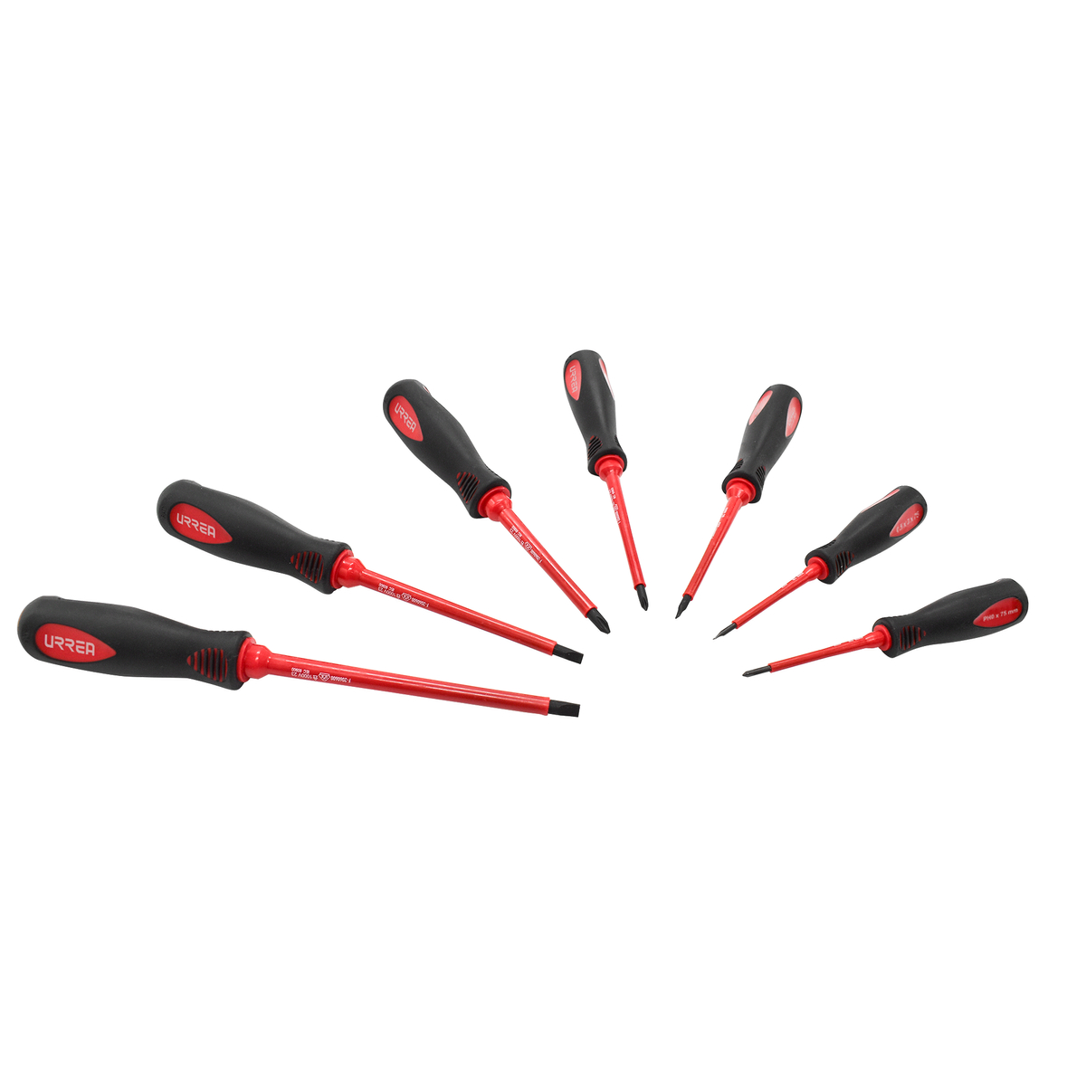 Juego de destornilladores con mango bimaterial 1000 V combinados, punta maquillada, 7 piez