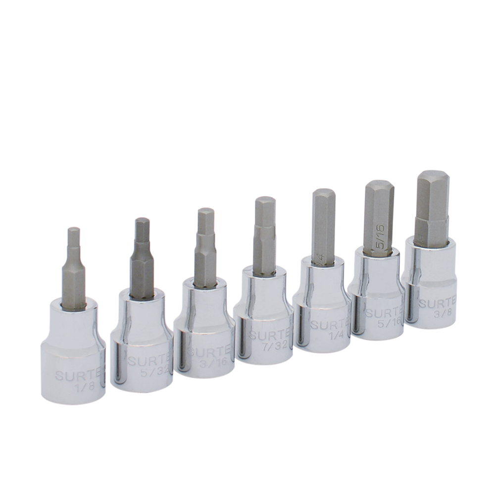 Juego de dados punta hexagonal cuadro de 3/8", en pulgadas, 7 piezas