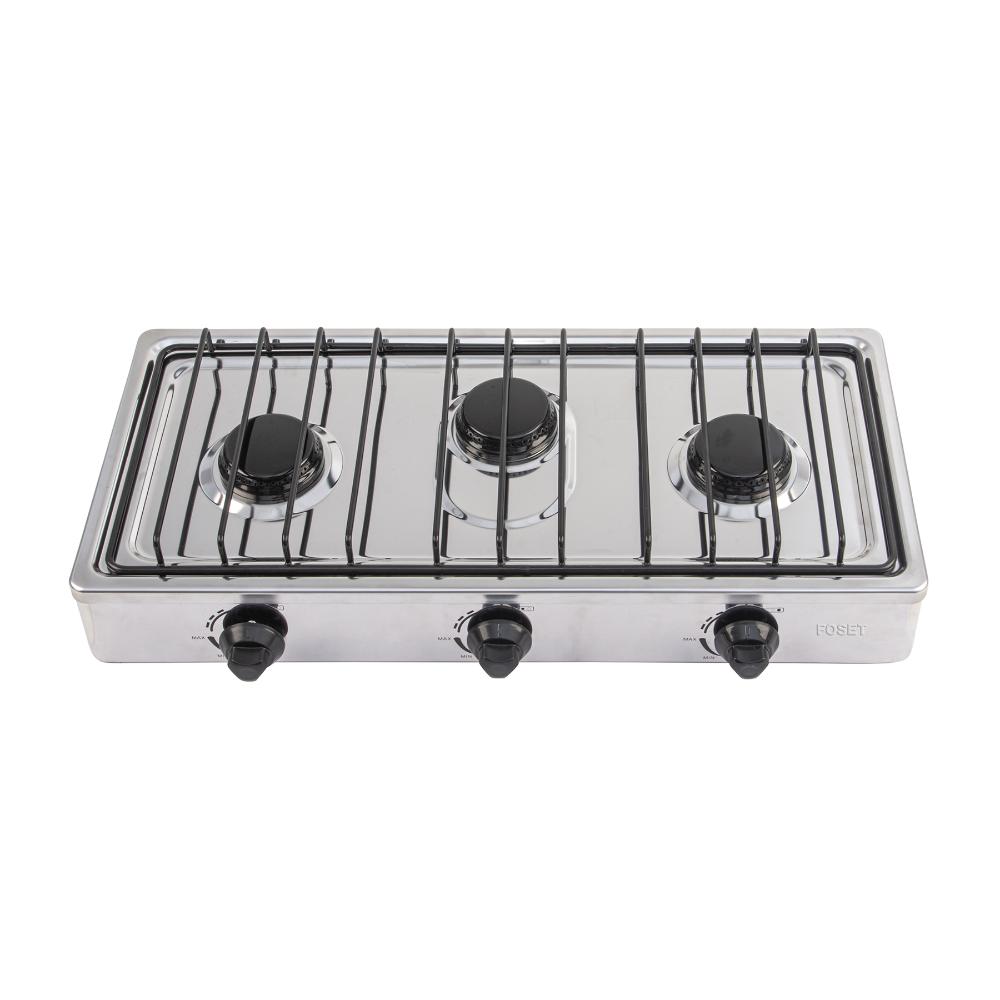 Parrilla de gas de sobreponer 3 quemadores, inox, FOSET