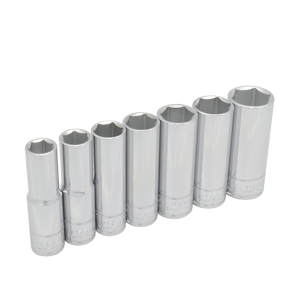 Juego de dados largos cuadro de 1/2", 6 puntas, en pulgadas, 7 piezas