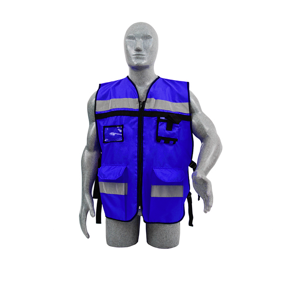 Chaleco de seguridad tipo supervisor abierto con reflejante azul rey unitalla