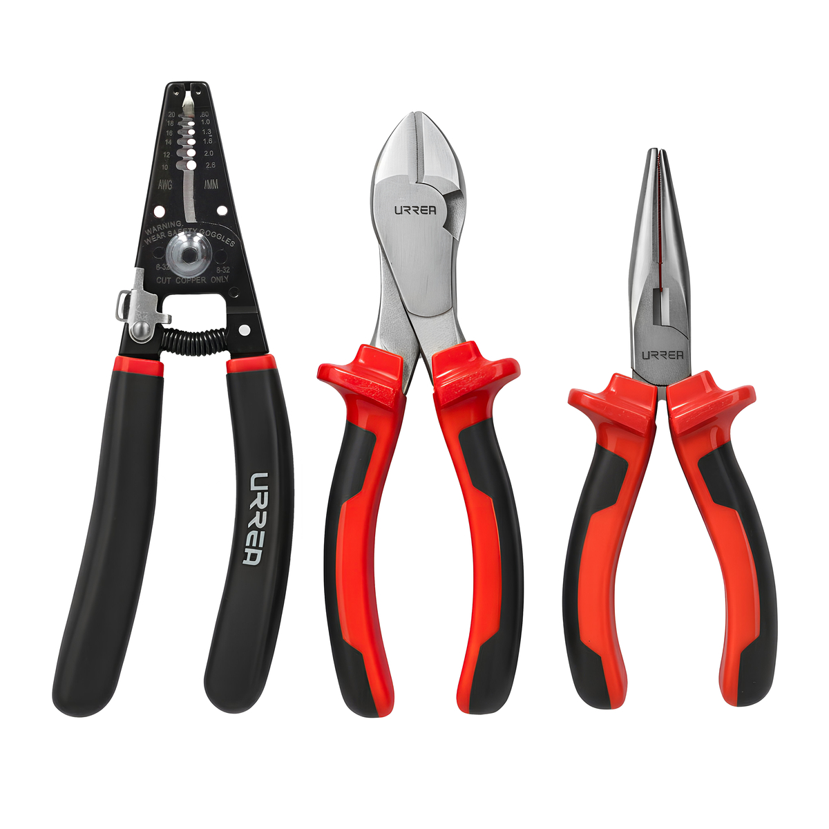Juego de pinzas para electricista con mango bimaterial con pinza nariz larga, 3 piezas