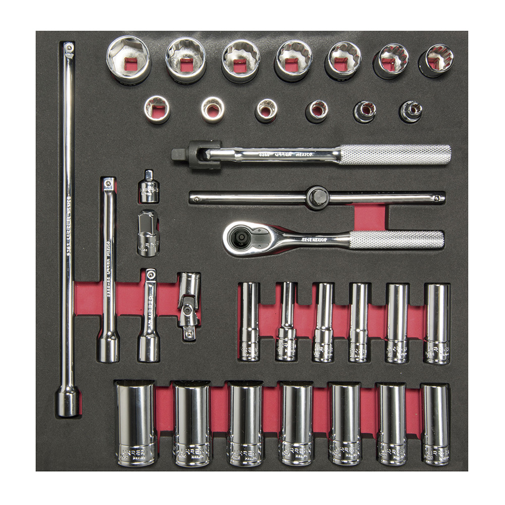 Juego de dados cortos,largos y accesorios cuadro de 3/8" en pulgadas 35 piezas,CH201-C