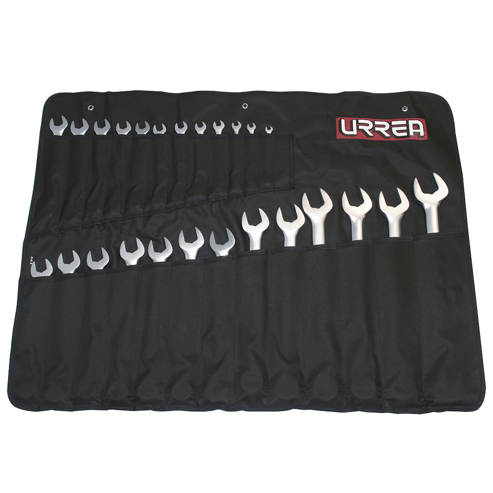 Juego de llaves combinadas satinadas métricas, 12 puntas, 25 piezas en estuche