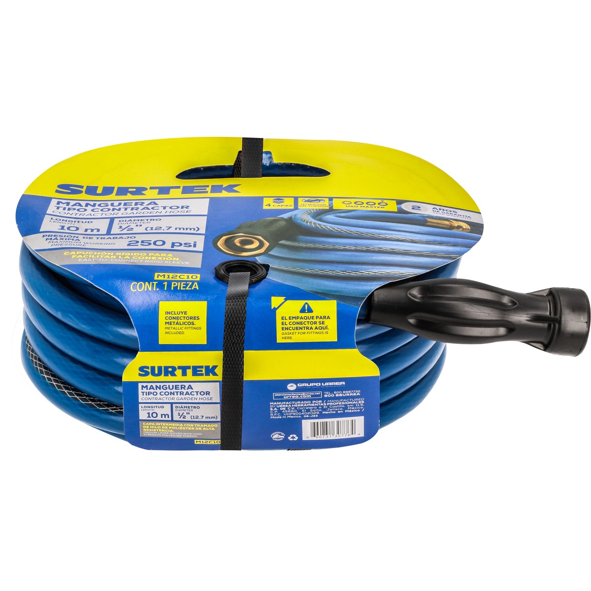 Manguera para jardín contractor con conector metálico 1/2", 10 m