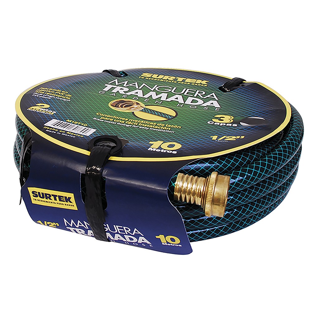 Manguera para jardín tramada verde con conector metálico 5/8", 15 m