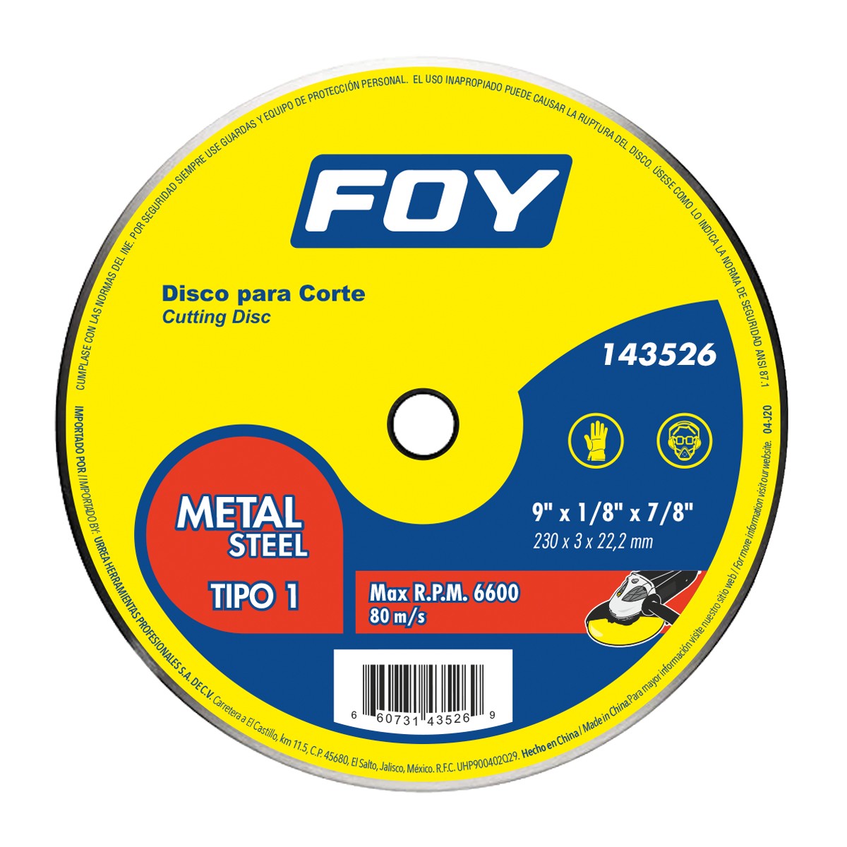 Disco abrasivo tipo 1 para metal, 14" x 1/8"