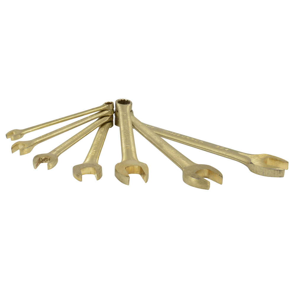 Juego de llaves combinadas de bronce-aluminio antichispa en pulgadas, 12 puntas, 7 piezas