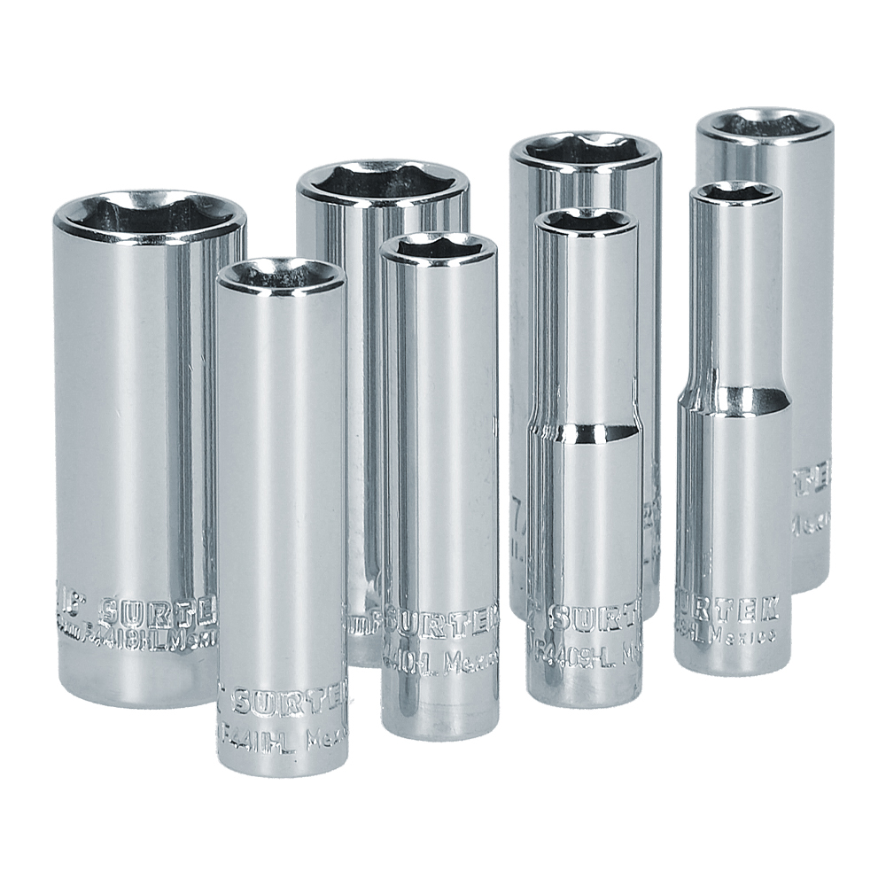 Juego de dados largos cuadro de 1/4", 6 puntas, en pulgadas, 8 piezas