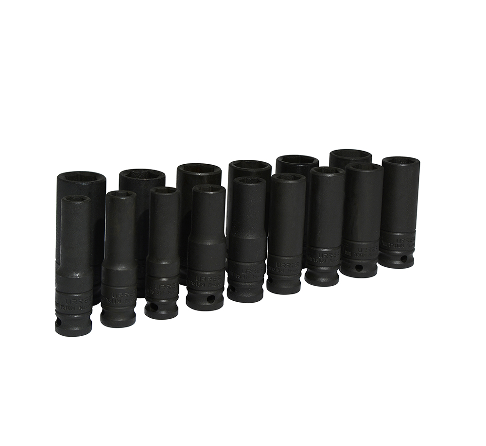 Juego de dados largos de impacto cuadro de 1/2", 6 puntas, métricos, 15 piezas