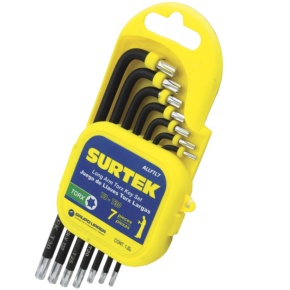 Juego de llaves hexagonales tipo "L", Torx, largas, 7 piezas en rack
