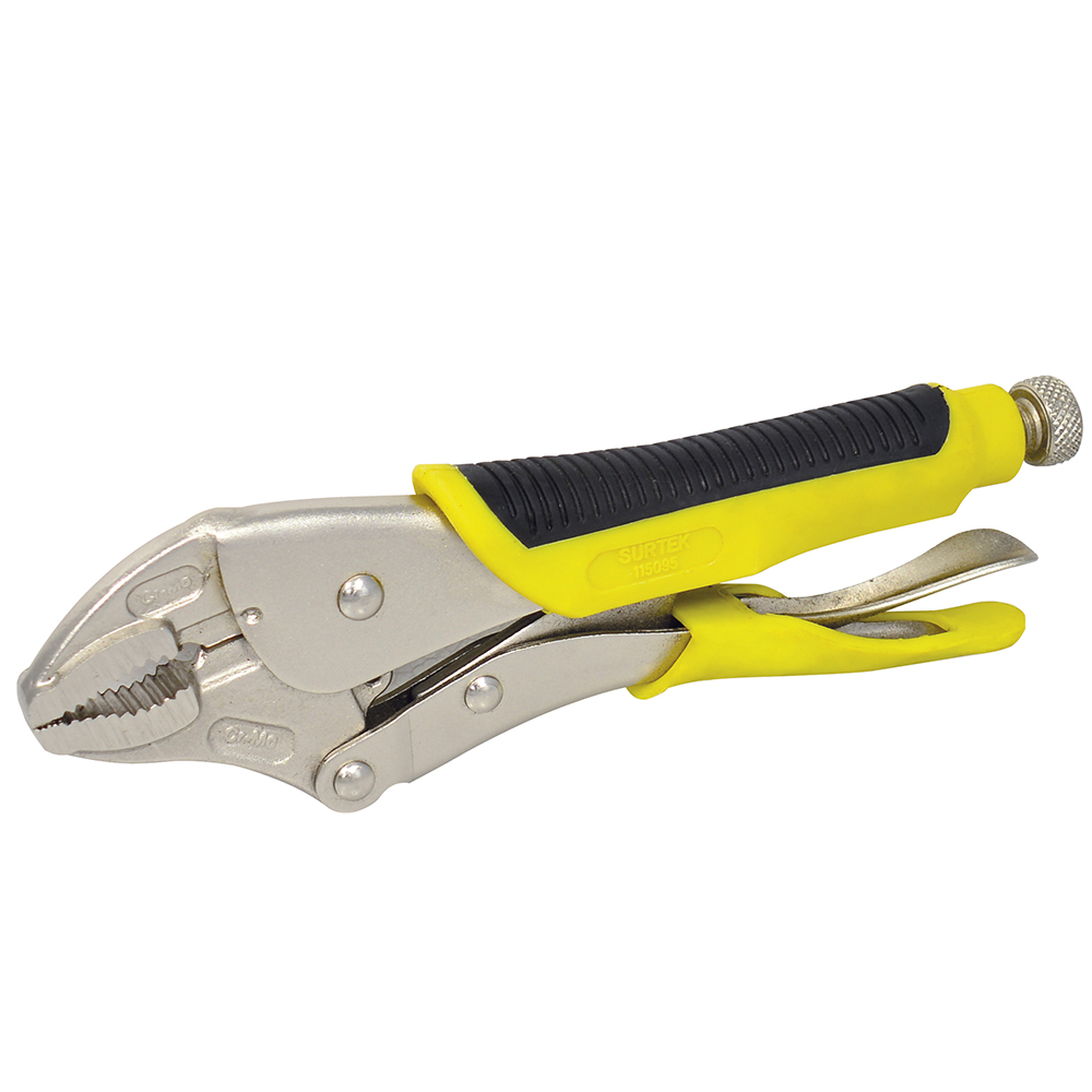 Pinza de presión con mango bimaterial punta curva de 10"