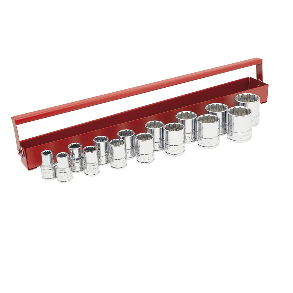 Juego de dados cuadro de 1/2", 12 puntas, en pulgadas,caja portadados, 15 piezas
