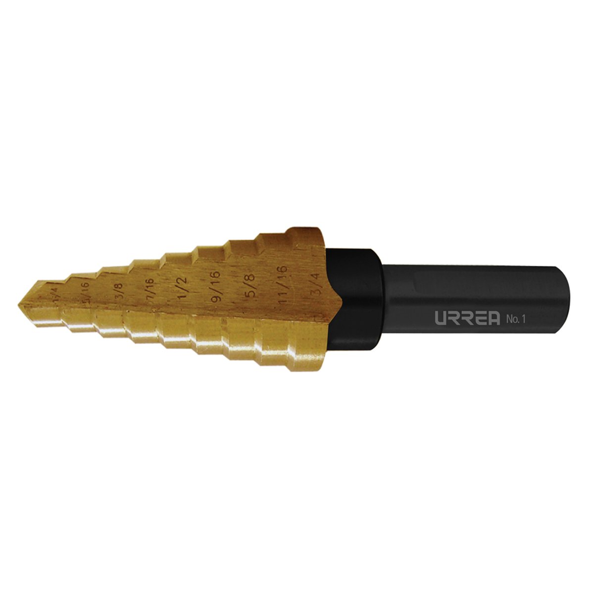 Broca escalonada de acero con doble estría #7, 1/4" - 1-3/8" zanco 3 planos