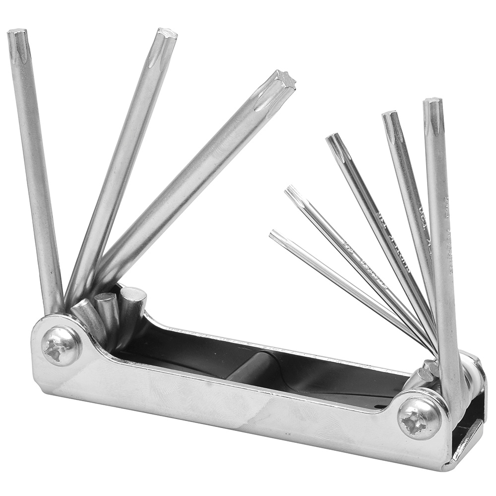 Juego de llaves torx tipo navaja estuche metálico, 8 piezas en blíster