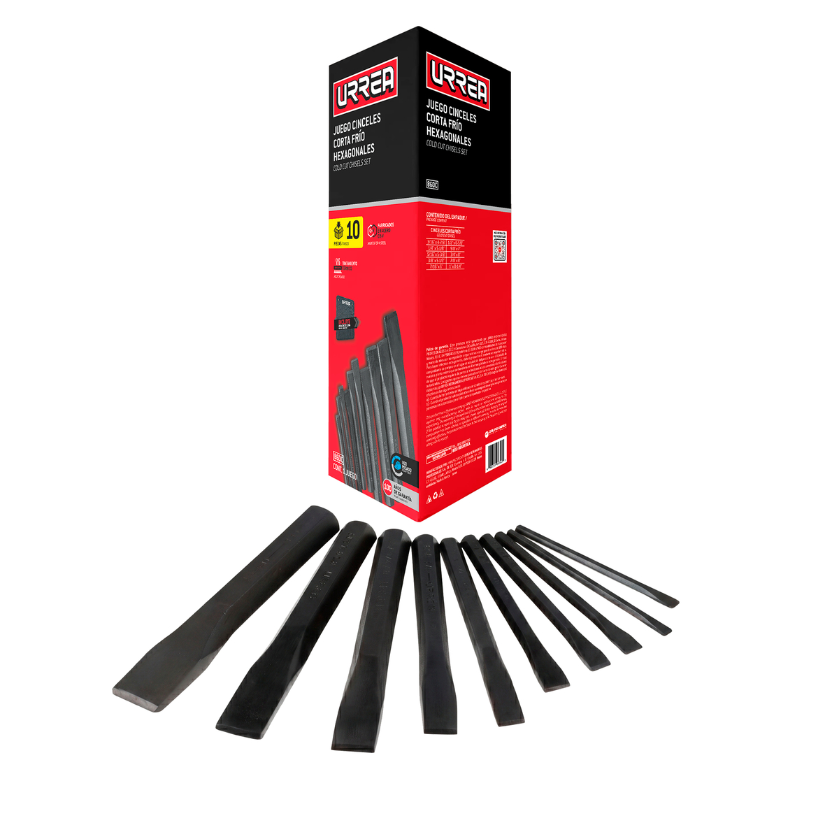 Juego combinado de cinceles corta frío, 10 piezas en caja