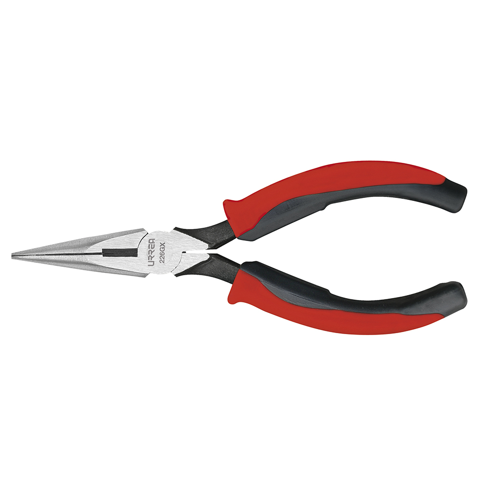 Pinza para electricista con mango bimaterial punta larga corte lateral c/resorte 6-23/32"