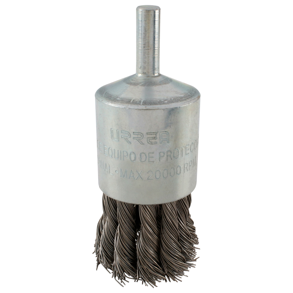 Carda copa trenzada alambre delgado 1-1/8" x 0.35 mm con zanco 1/4"