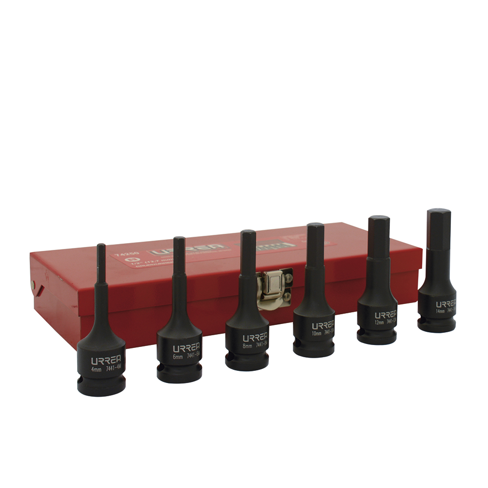 Juego de dados de impacto con punta hexagonal cuadro de 1/2", métricos, 6 piezas