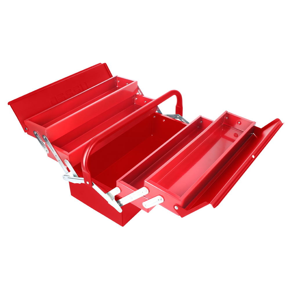Caja portaherramientas metálica tipo acordeón roja 7" x 16" x 8"