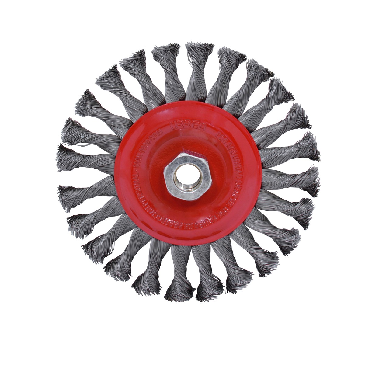 Carda circular trenzada alambre grueso 4" x 0.50 mm con rosca 5/8"