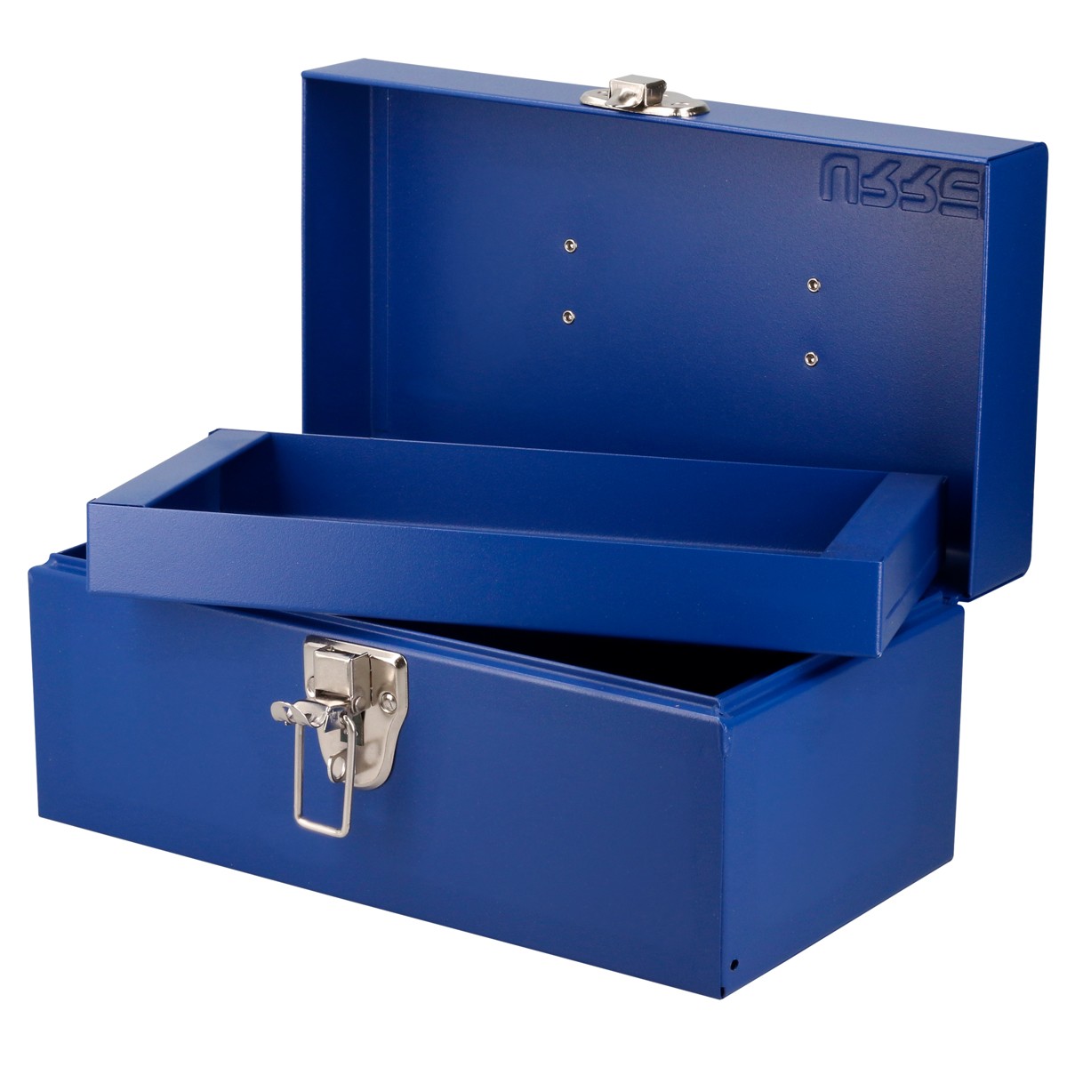 Caja portaherramientas métalica con asa plástica color azul 11" x 6" x 5"