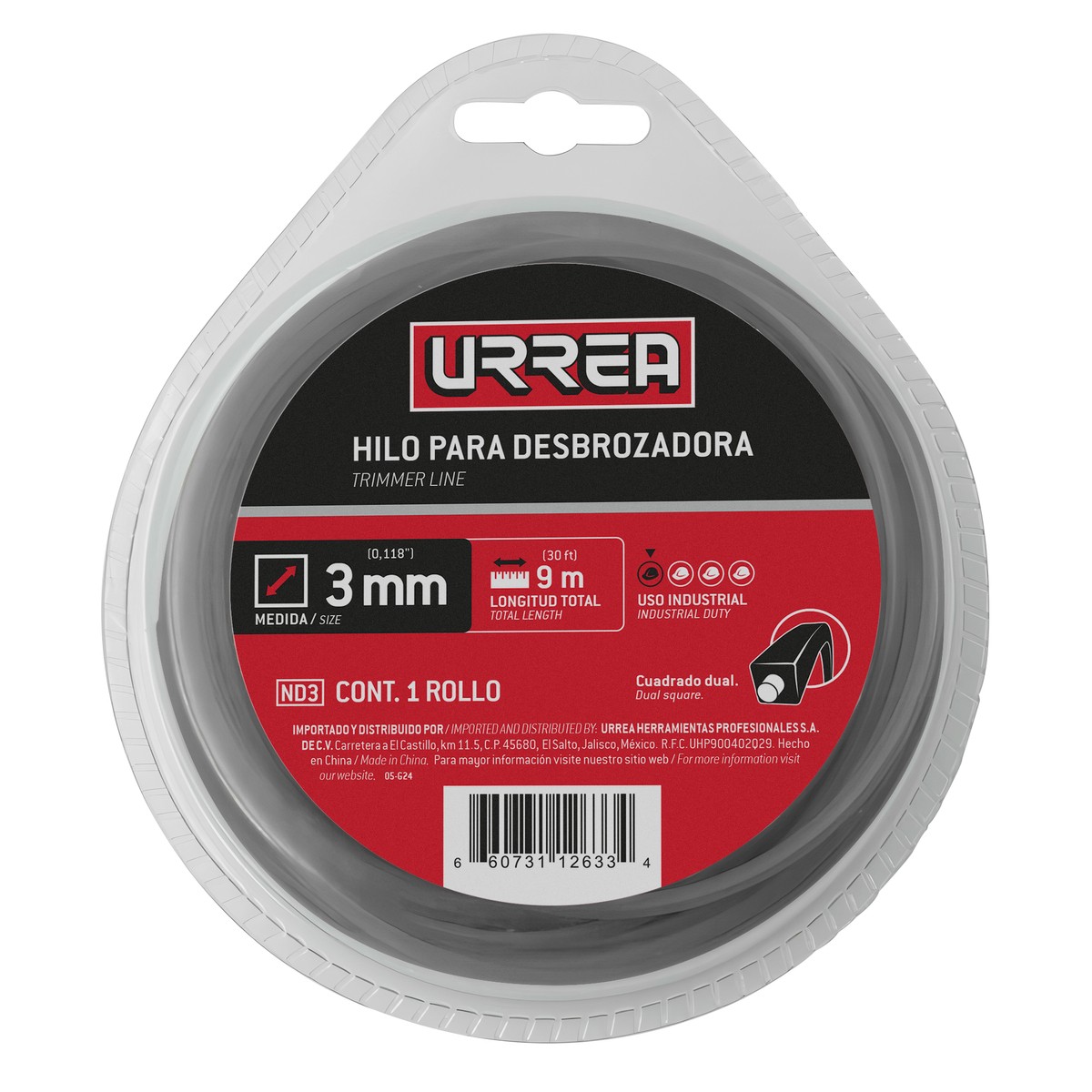 Nailon cuadro dual para desbrozadora doble blister, 3 mm x 9 m