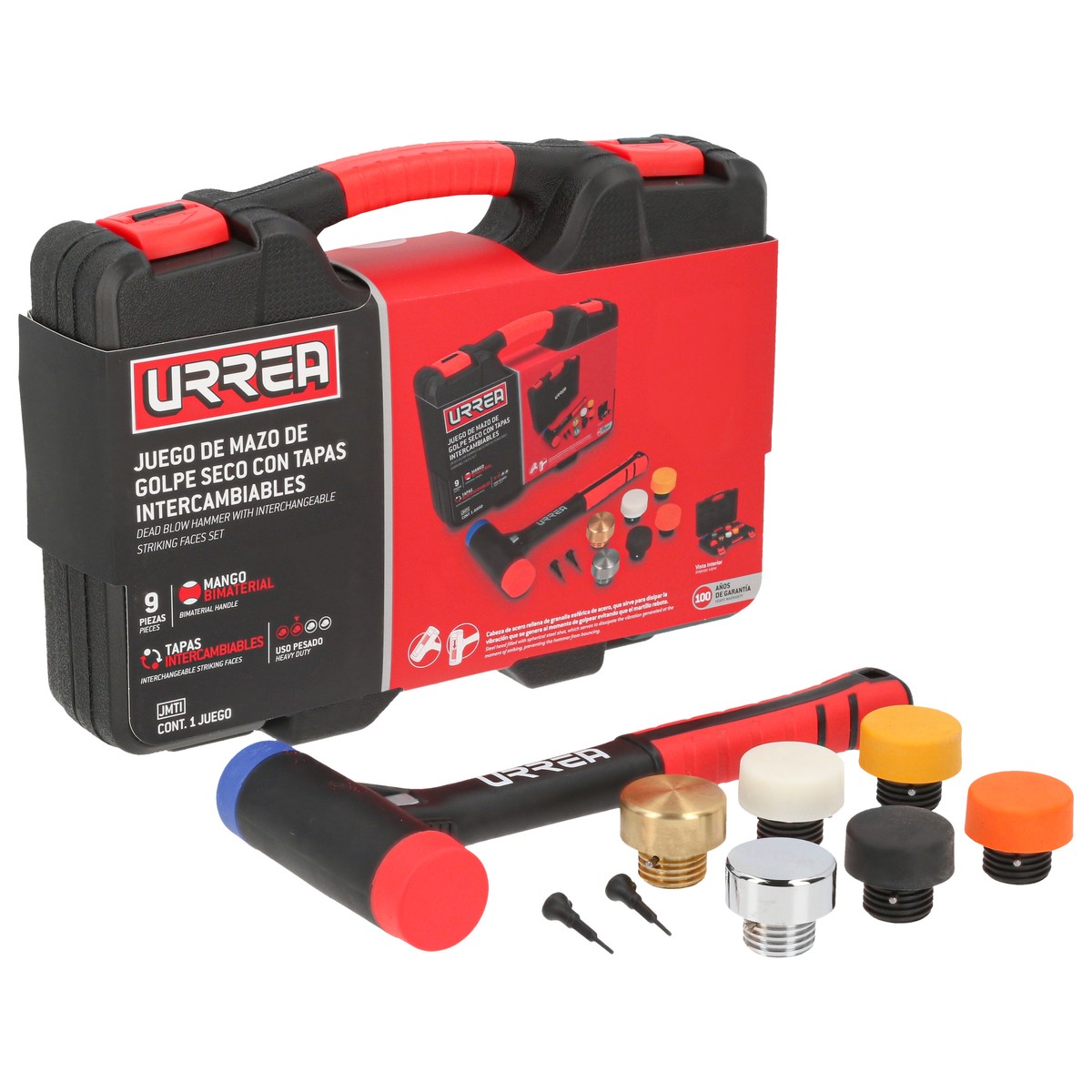 Juego de mazo de golpe seco con mango Rubber grip tapas intercambiables 16 oz, 9 piezas