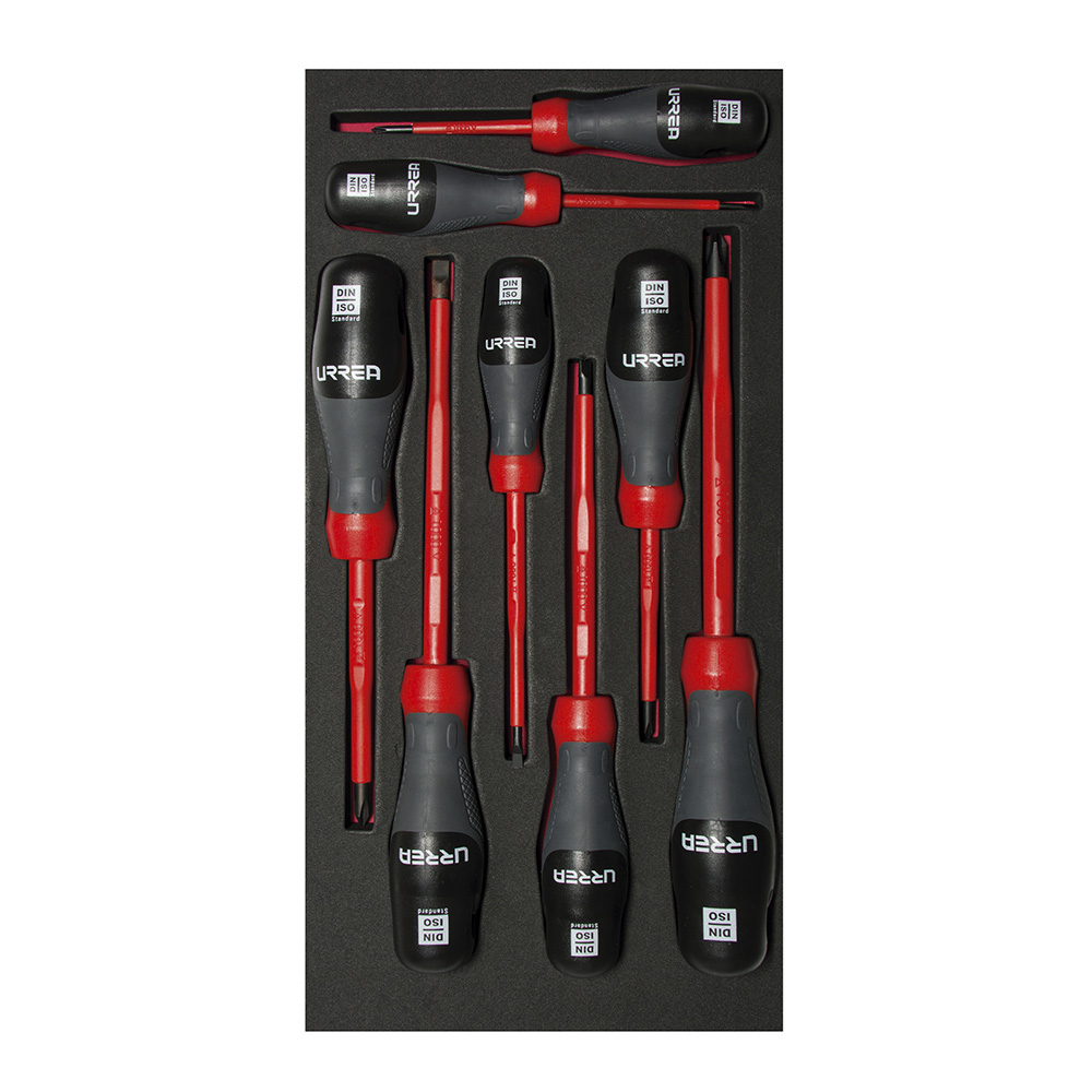 Juego de destornilladores con mango trimaterial 1000 V, varias puntas 8 piezas, CH119-C