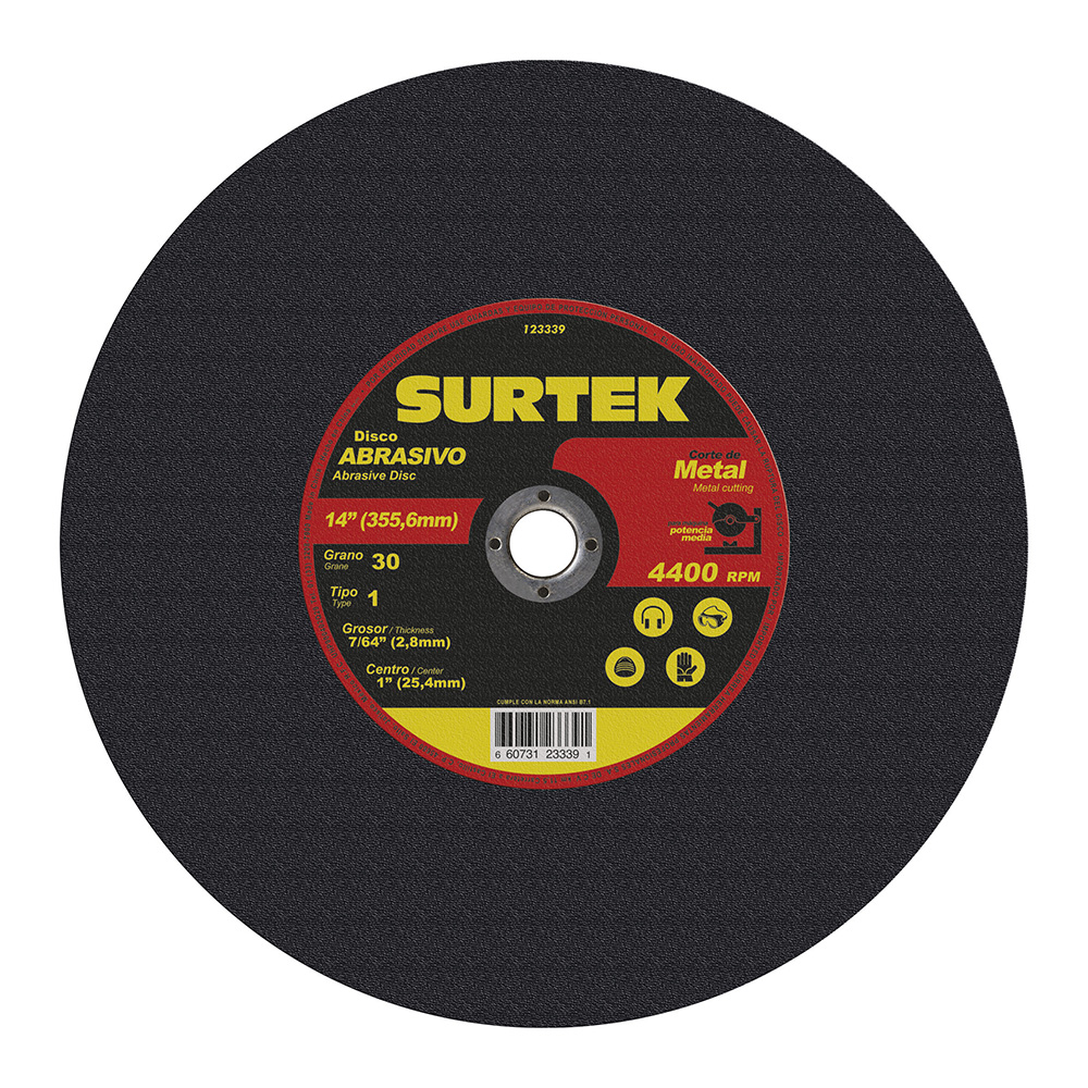 Disco abrasivo tipo 1 para metal, 14" x 7/64" para máquina estacionaria