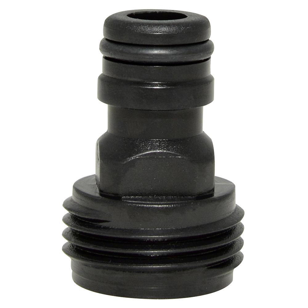 Conector para manguera de riego con sistema click, 3/4", macho