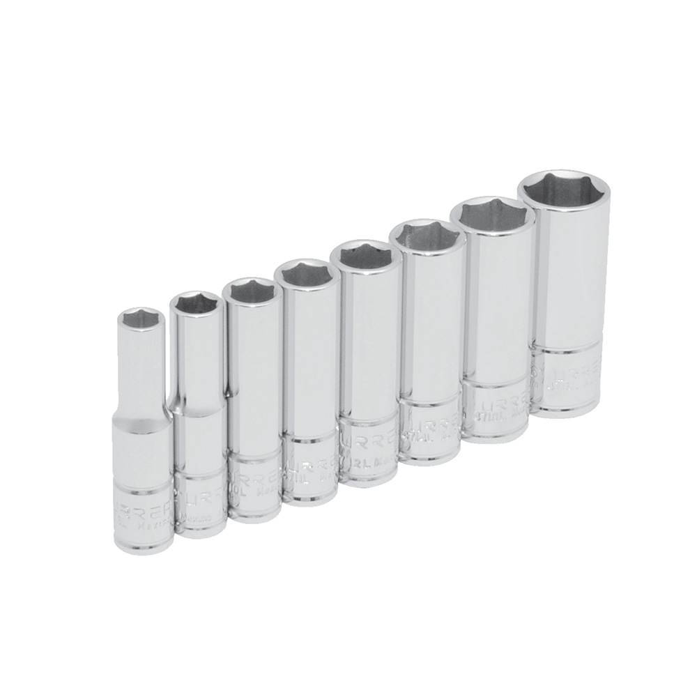 Juego de dados largos cuadro de 1/4", 6 puntas, en pulgadas, 8 piezas