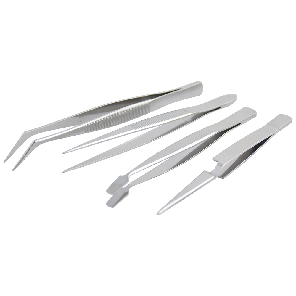 Juego de pinzas de presición tipo tweezer, 4 piezas