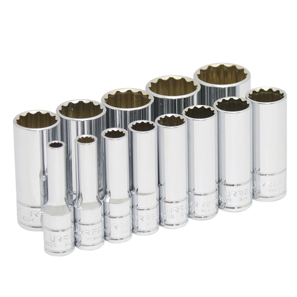 Juego de dados largos cuadro de 3/8", 12 puntas, en pulgadas, 13 piezas