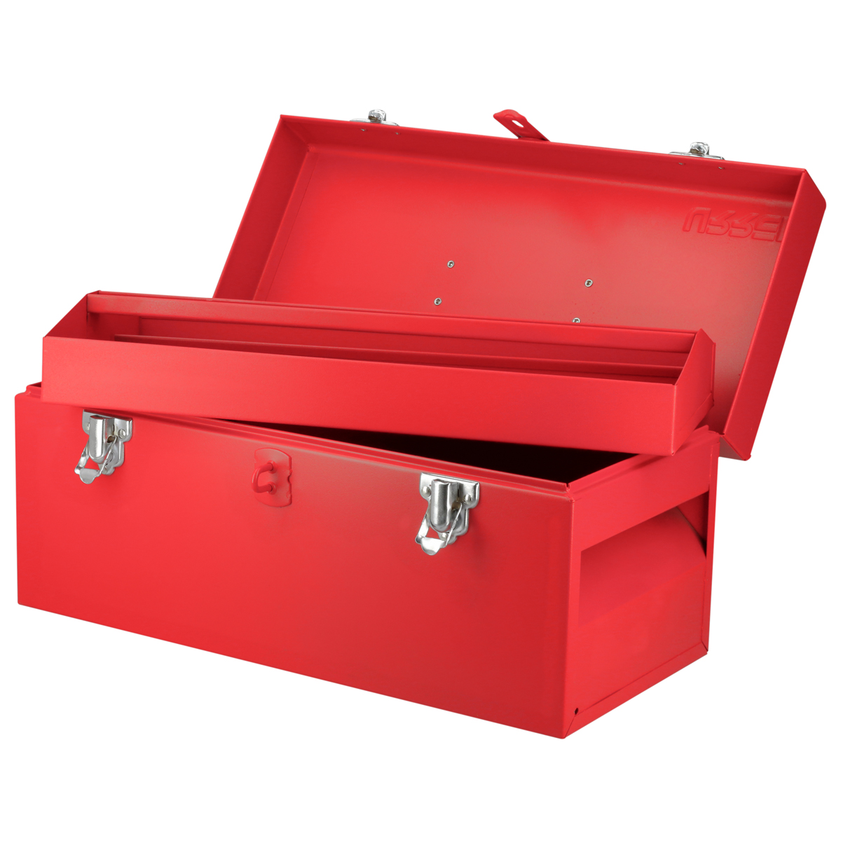 Caja portaherramientas métalica con asa plástica color rojo 16" x 7" x 7"