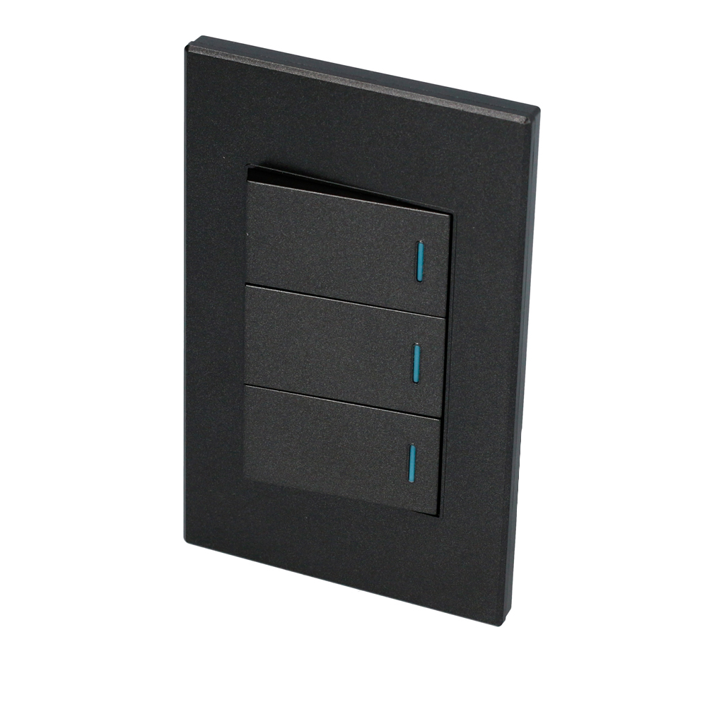 Placa 3 Interruptor 1/3, línea Premium, color negro
