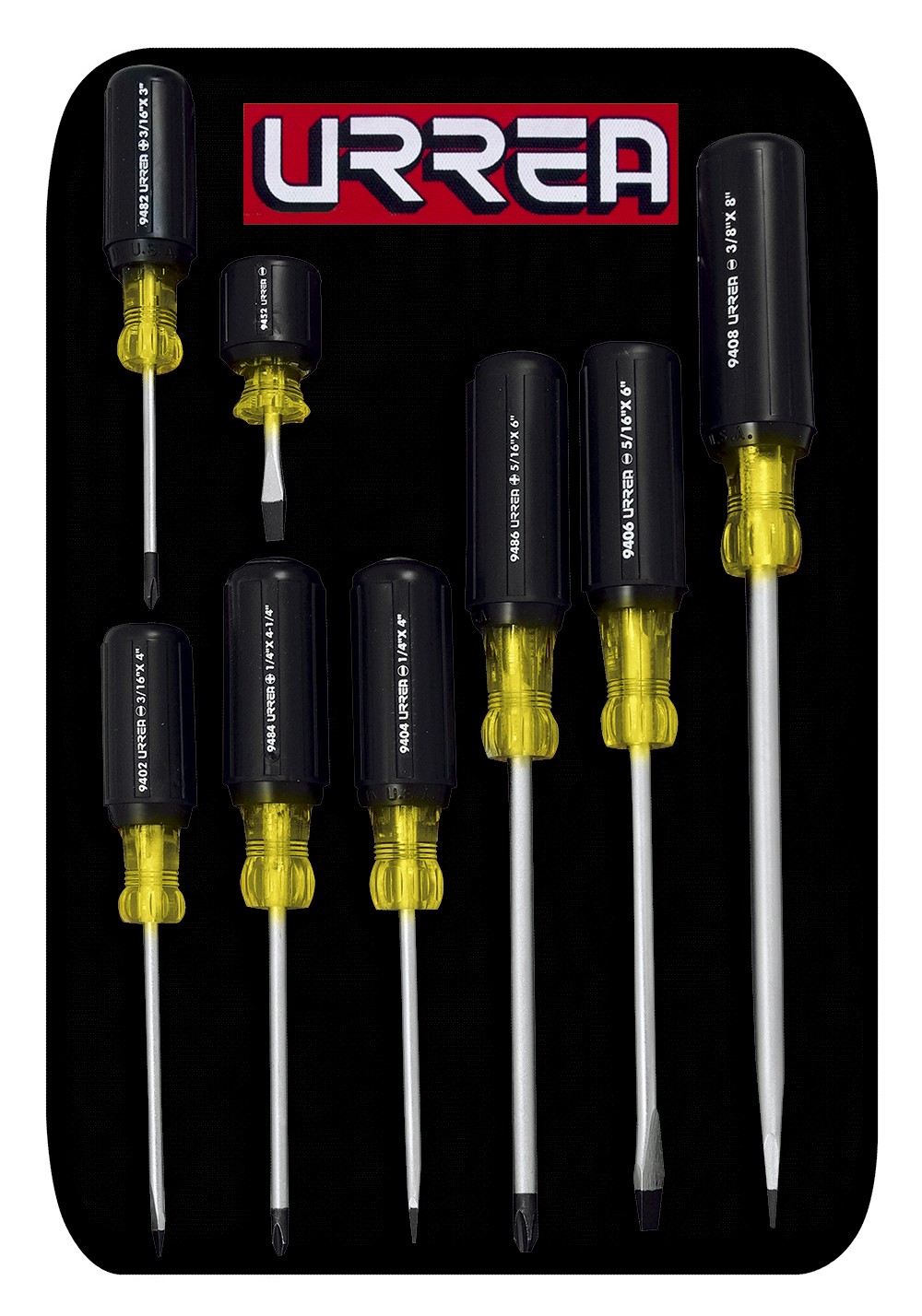 Juego de destornilladores con mango cushion grip, combinados, 8 piezas en estuche