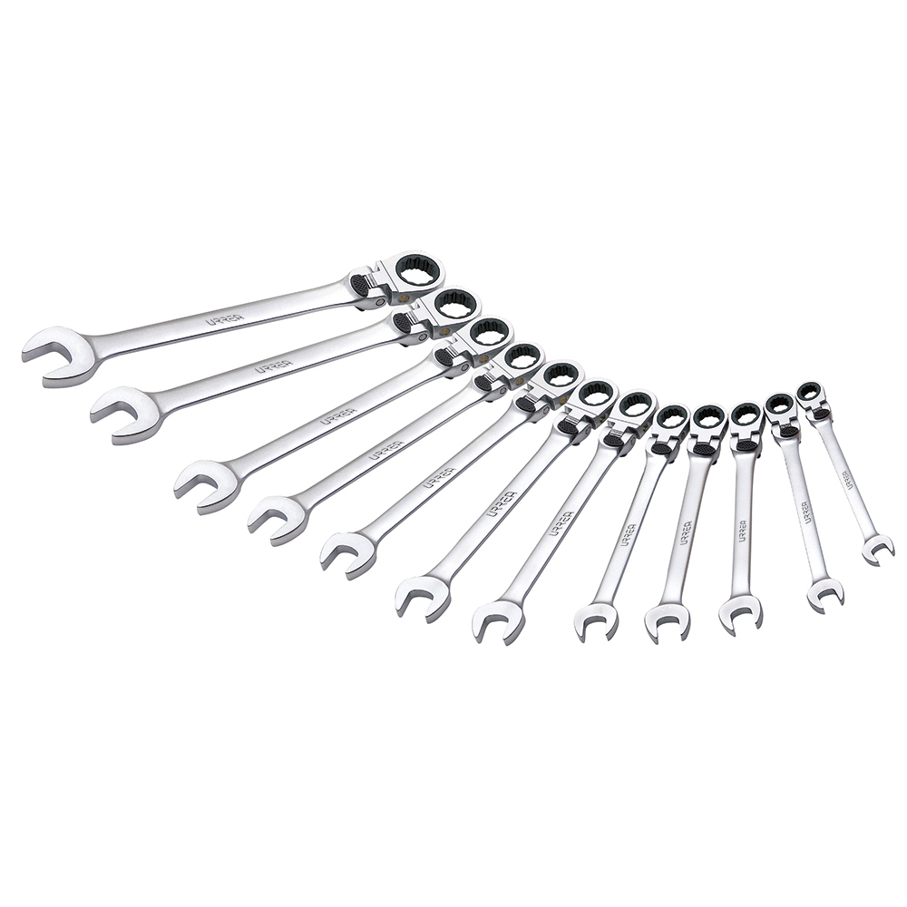 Juego de llaves combinadas pulido espejo flex de matraca spline mét,12 pz en caja plást
