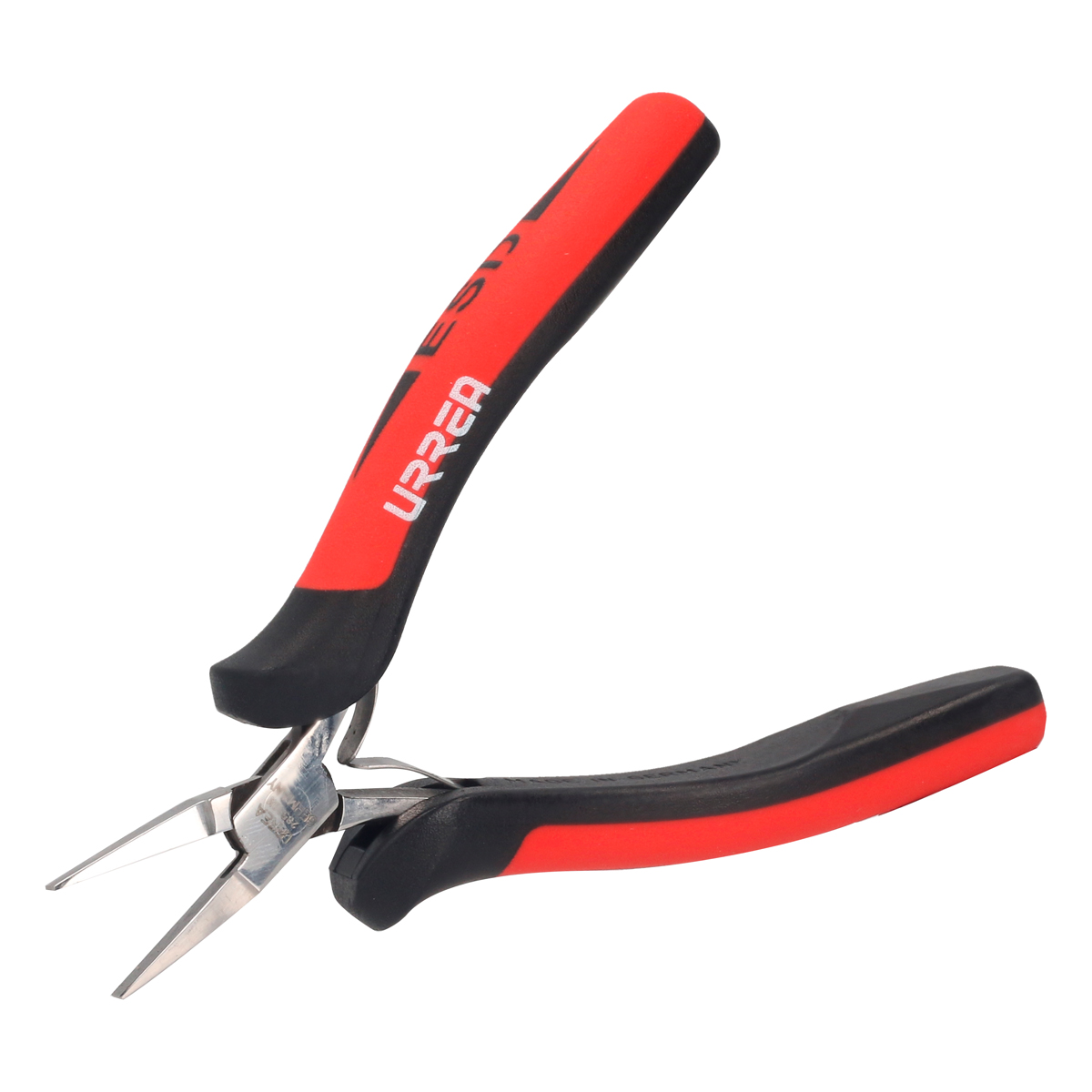 Pinza para electrónica con mango antiestático punta larga plana de 4-3/4"
