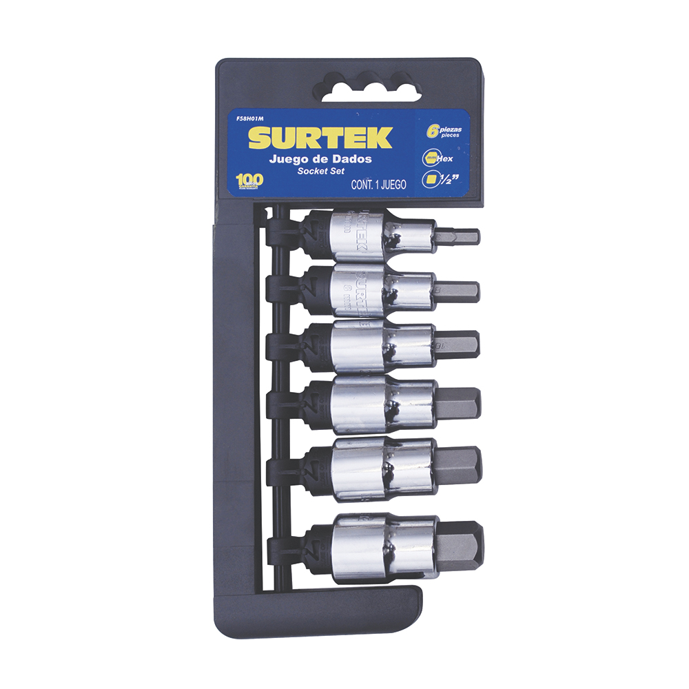 Juego de dados con punta hexagonal cuadro de 1/2", métricos, 6 piezas