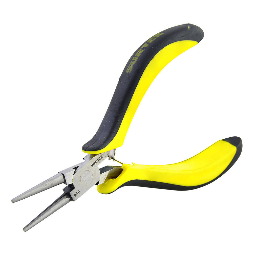 Mini pinza para electrónica con mango bimaterial cabeza redonda de 4-3/4"