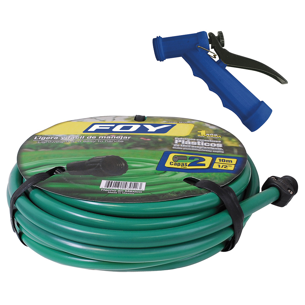 Manguera para jardín lisa con pistola para riego 2 capas 1/2", 10 m