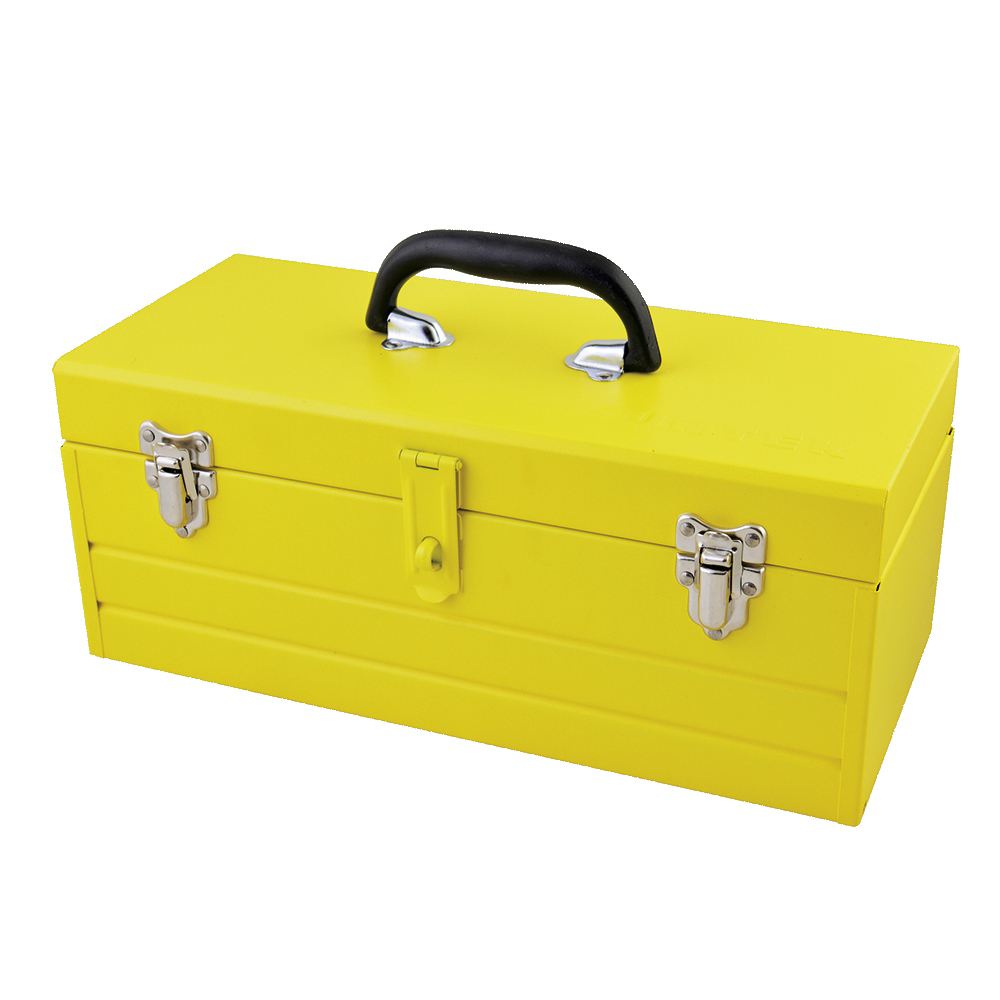 Caja portaherramientas metálica color amarillo con charola 16" x 7" x 6"