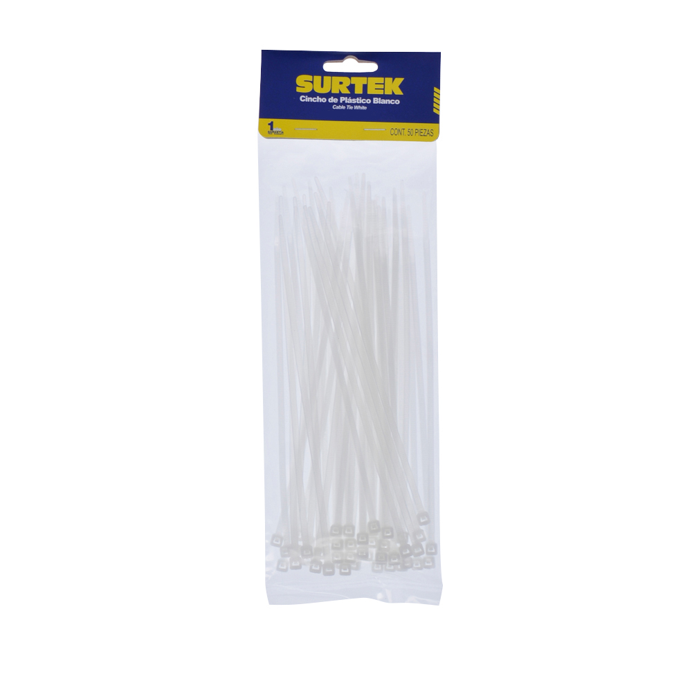 Cinchos plásticos 203 x 4.6 mm, tensión 22 kg de 50 piezas, color natural