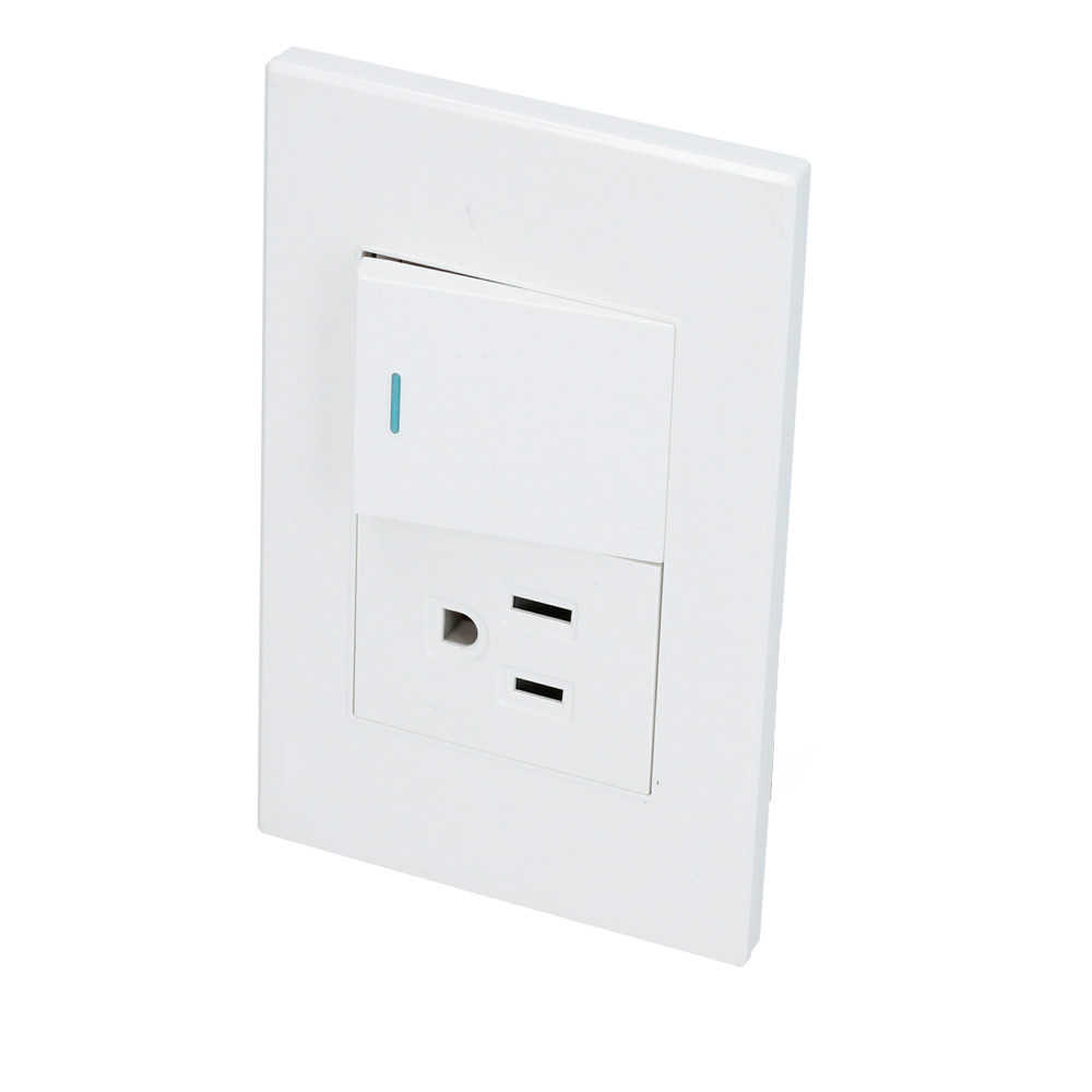 Placa 1 Interruptor 1 contacto 1/2, línea Premium, color blanco